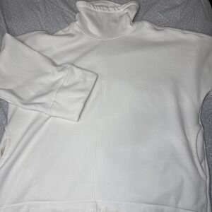 Athleta White Fleece Mock Neck Top XL Oversized Cozy Quiet Luxury Athleisure